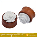 Resin White Rose Flower Tunnels Stretcher Piercing Organic Wood Ear Plugs